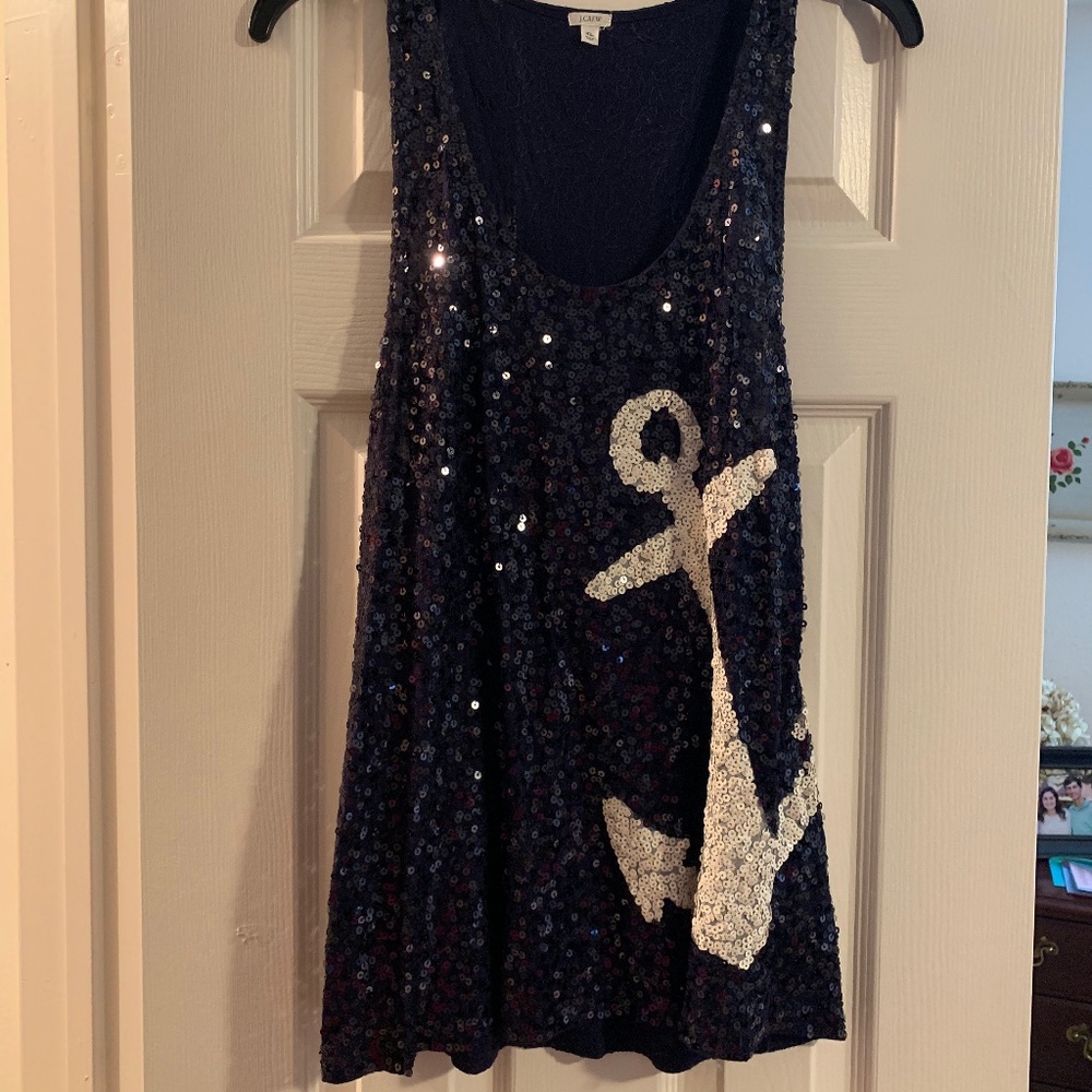 J. Crew Navy Sequin Anchor Tank